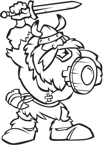 Cartoon Viking With Sword Coloring Page